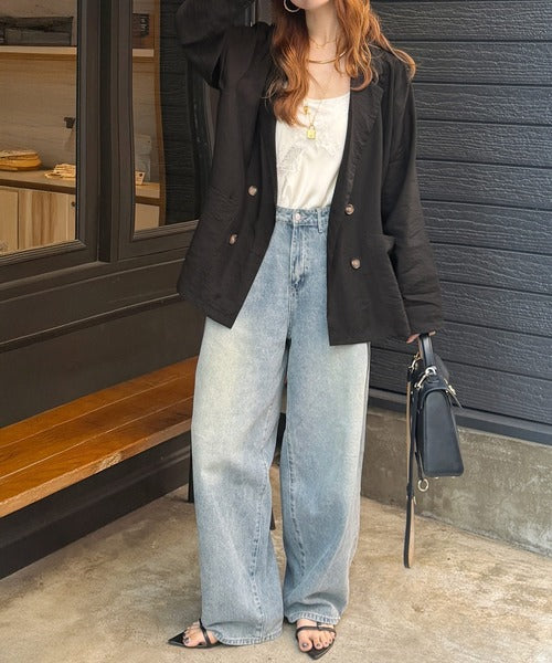 《marina×クラシカルエルフコラボ》【UVカット機能付き】余裕をまとう、さらり心地よい１枚。シアーダブルジャケット（長袖） ce1010616