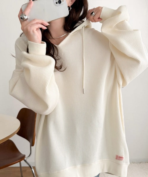 《JaVa ジャバコラボ》毎日着たい、今っぽゆるっとシルエット。綿100％オーバーサイズワッフルパーカー jv1260611