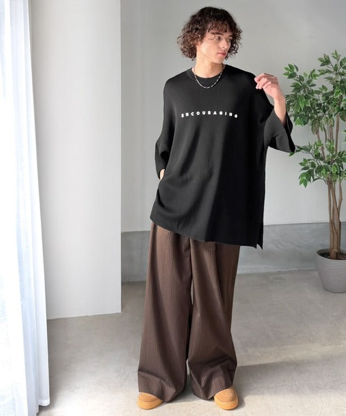 《JaVaジャバコラボ》Tシャツにはない品格を。ロゴプリントオーバーサイズサマーニットプルオーバー jm1050364