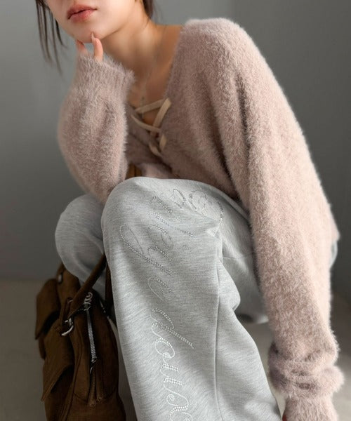 【セットアップ可能】【mily bilet】ゆるっと、キラッと、トレンドライク♪ラインストーンロゴスウェットパンツ mi1329121