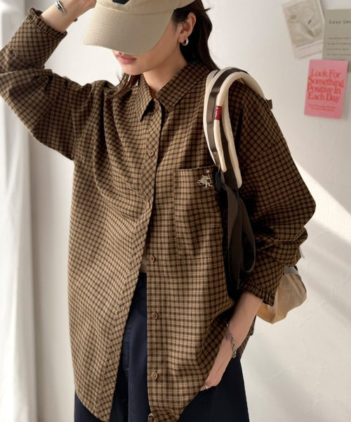 袖先に甘さを添えて。刺繍＆胸ポケット付き 柄アソート起毛シャツ(チェック/ストライプ柄) ce1010666