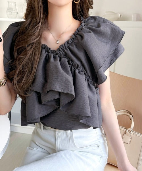 【mily bilet】ひらり、涼しげ。品ある甘さふわっと香る♪前後2wayノースリーブカシュクールブラウス mi1019151