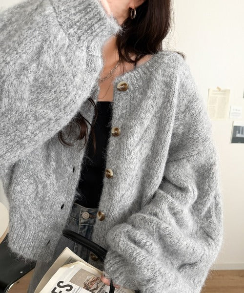 【mily bilet】今日はどっちで着る？気分で着回し自在。前後2way編地切り替えカーディガン (長袖) mi1029187