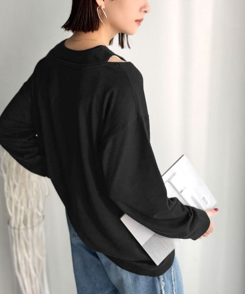 一枚着るだけで、大人の抜け感を演出♪レイヤード風ニットトップス（長袖） ce1020303