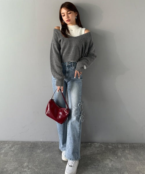 【mily bilet】大人の余裕をまとう。ブランドネーム使い異素材フェザーニットアンサンブル(セットアイテム) mi1029168