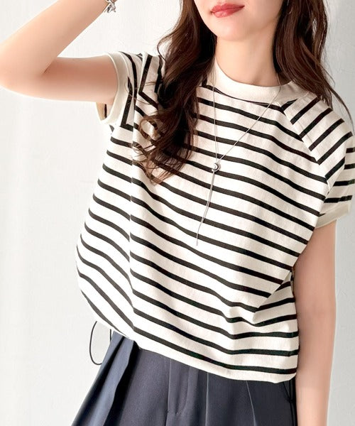 綿100%USAコットン。大人のモックネックフレンチラグラン裾ドロストシンプルTシャツ ce0780080