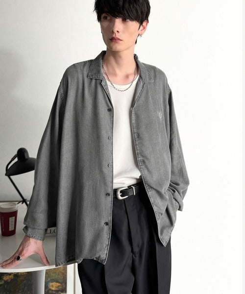 【Classical Origin】「至福のひととき。」ルーズフィットオープンカラーデニムシャツ（長袖）/Loose Fit Open Collar Denim Shirt co1150038