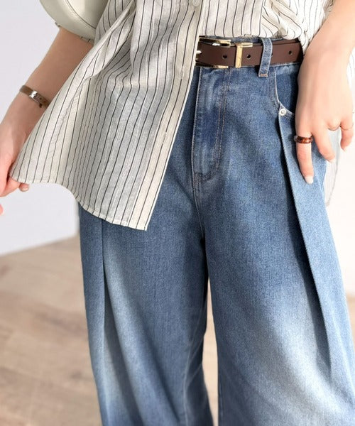 《JaVaジャバコラボ》頑張らない日の“正解ボトム”。フロントタックハイウエストコクーンデニムパンツ jv1400007