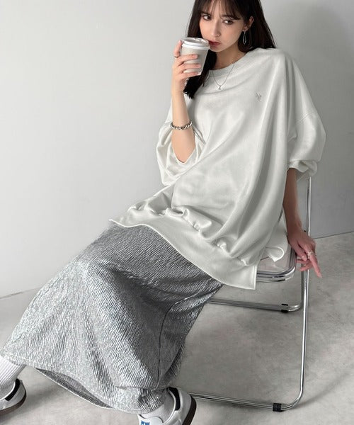 【Classical Origin】「やっぱりビッグシルエット！」スウェードポンチ素材ビックシルエットトレーナー（長袖）/Suede material big silhouette sweatshirt co1010030