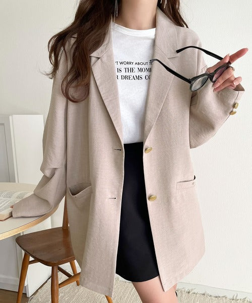 【mily bilet】軽やかで大人可愛い。リネンライクリボンストラップ付きテーラージャケット（レディース） mi1019071