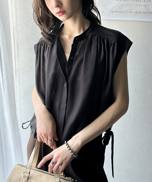 清楚感に大人の甘さをプラス。リボンヘムクロップドギャザーブラウス（ショート丈） ce1070134