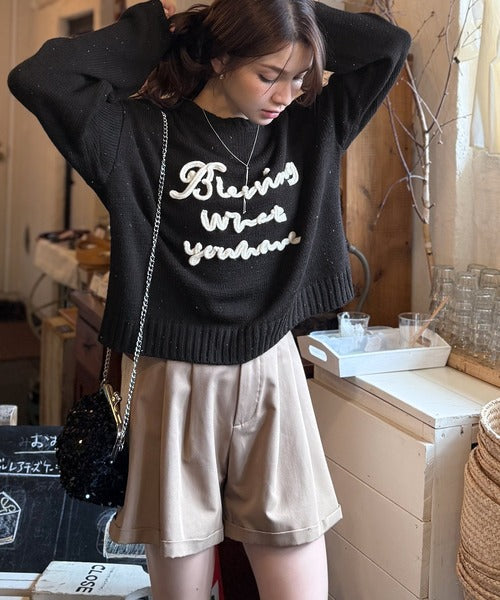 【mily bilet】デイリースタイルを華やかに彩る。コード刺繍ネップニットプルオーバー mi1359018
