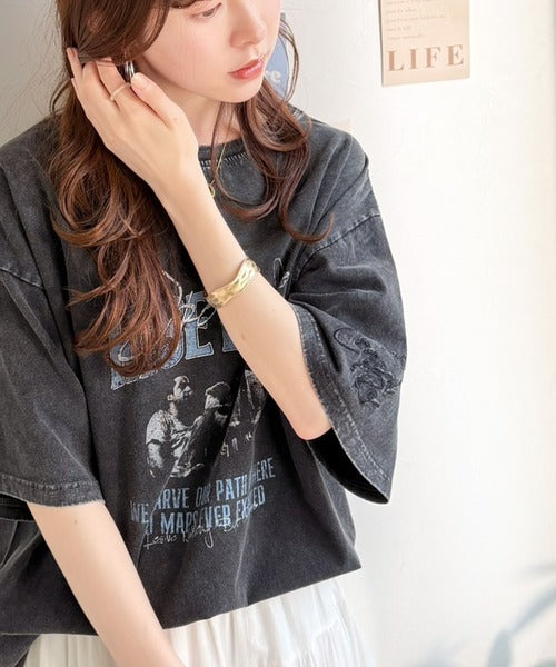 《JaVaジャバコラボ》キャッチーな個性派スタイル。綿100％前後2wayアシッドウォッシュビッグロックTシャツ(半袖） jv1260545