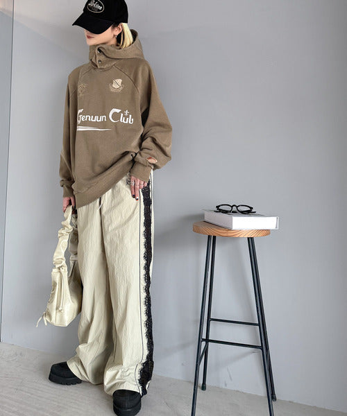 《JaVa ジャバコラボ》ヴィンテージ感たっぷり!!胸刺繍ピグメントオーバーサイズ裏起毛パーカー jv1029093