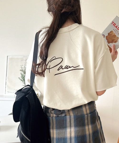 《JaVaジャバコラボ》大胆ロゴで魅せる。前後2way裏毛胸元PAEANロゴ半袖Tシャツ jv1260422