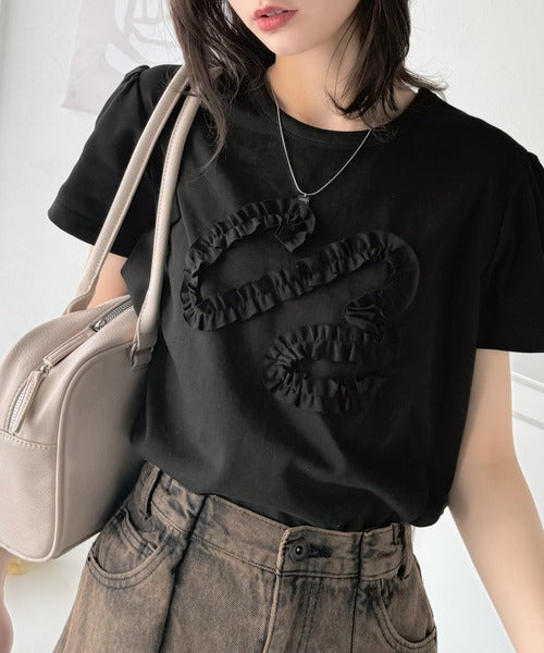 フリル刺繍でエレガントに。シルケットフリル刺繍パフスリーブプルオーバー（半袖） ce1050297