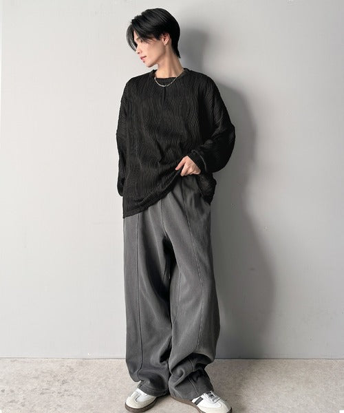 ゆるさとスタイリッシュを両立。オーバーサイズウェーブ柄ジャガード長袖Ｔシャツ cm1010428