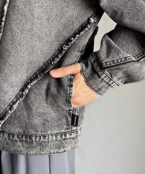 【Classical Origin】「都会的スタイル。」綿100%ヴィンテージ加工フリンジデニムジャケット/100% cotton vintage fringe denim jacket co1010028