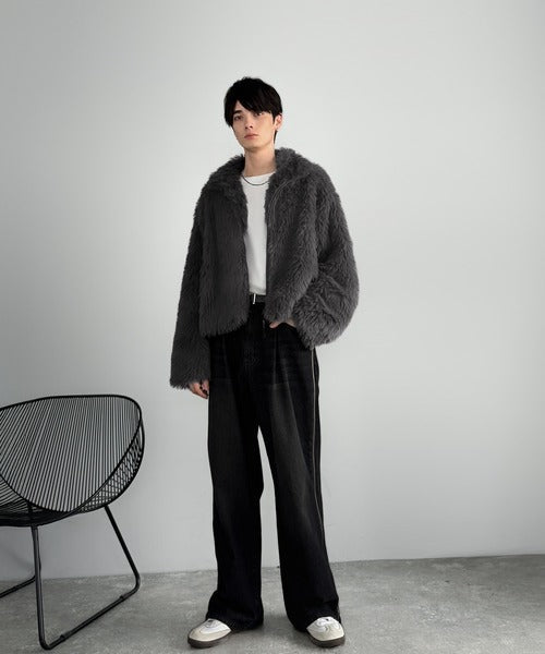 【Classical Origin】「一瞬で惹かれる。」シャギーファーショート裏配色ショートジャケット／Shaggy Faux Fur Short Jacket with Contrast Lining co1010037