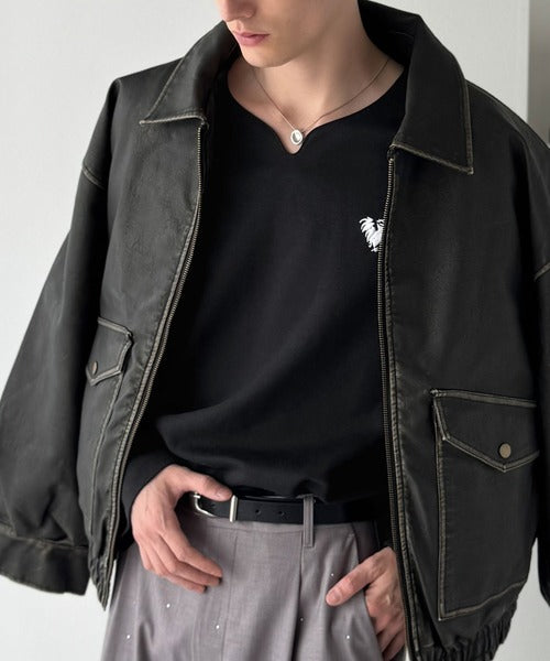 【Classical Origin】「着心地と、上質感と。」Soft Ponte V-Neck T-Shirt／ポンチ素材Vネック胸刺繍Tシャツ（長袖） co1150049