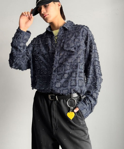 【Classical Origin】「1歩先の存在感。」フリンジ使いブロックチェックアウターシャツ（長袖）/Fringed Block Check Outer Shirt co1010021