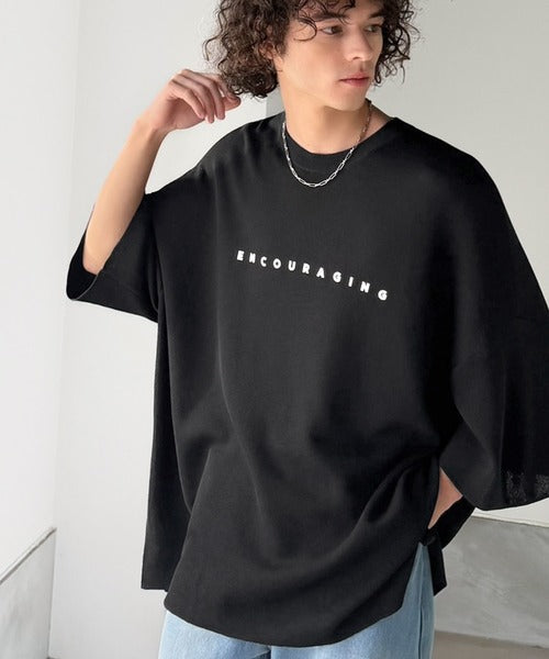 《JaVaジャバコラボ》Tシャツにはない品格を。ロゴプリントオーバーサイズサマーニットプルオーバー jm1050364