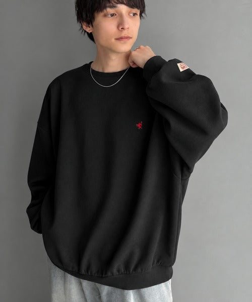 《JaVaジャバコラボ》刺繍が映える"ゆるっと"スウェット。胸刺繍ライトウェイト裏起毛ドルマントレーナー jo0780030
