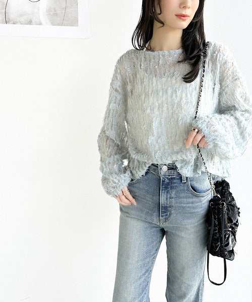【mily bilet】上質なフェザー素材が生み出す。ふんわり感が魅力の前後2WAYシアーフリンジチュールカーディガン（長袖） mi1019070