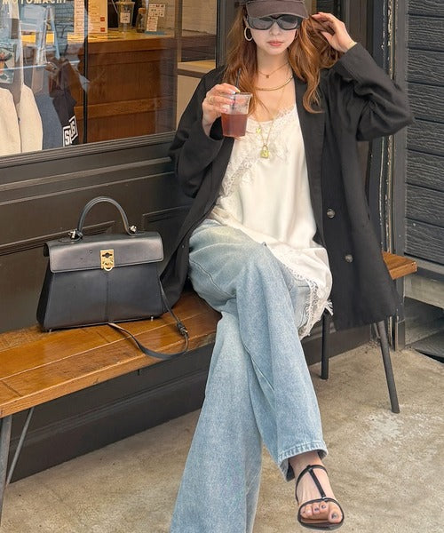 《marina×クラシカルエルフコラボ》【UVカット機能付き】余裕をまとう、さらり心地よい１枚。シアーダブルジャケット（長袖） ce1010616