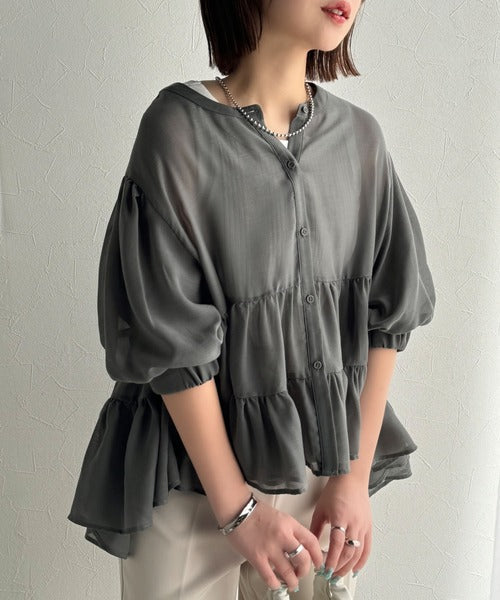 コーデ悩みなし！キレイめストレッチキャミサロペ＆シアー半袖ブラウス(セットアップ) ce0940230