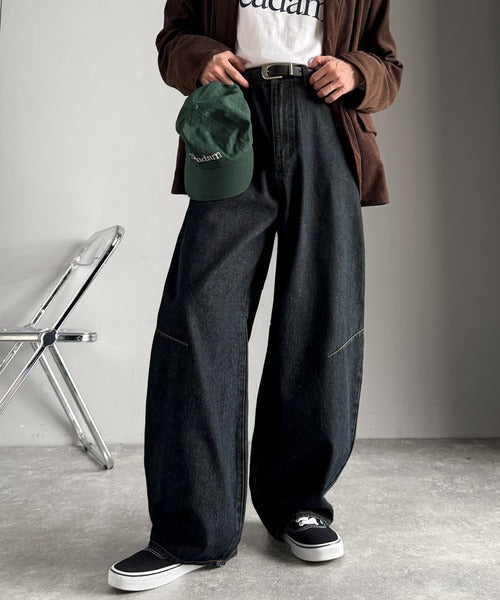 【Classical Origin】「シルエットで語る。」ブラスト加工カーブシルエットバレルレッグデニムパンツ／Blasted Curve Silhouette Barrel-Leg Denim Pants co0900007