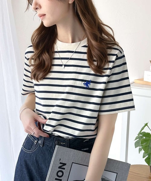 《Javaジャバコラボ》【sustaina+】大人の上級シンプル。滑らか綿100％ワンポイント刺繍Tシャツ jv1260113