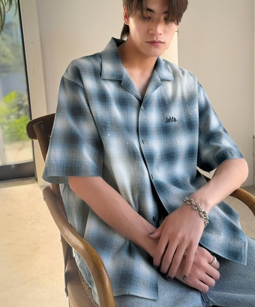 《JaVaジャバコラボ》個体差を愉しむ1点モノ。ヴィンテージ加工 オンブレーチェック柄シャツ (半袖) jo1320025