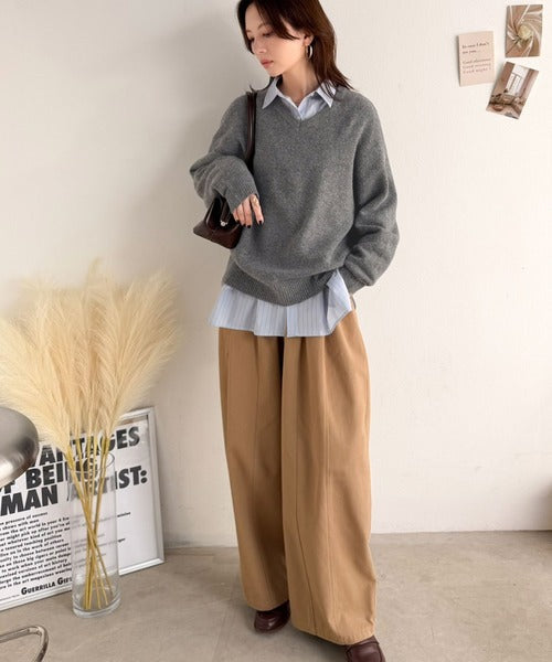 着回し抜群、毎日頼れる♪ふわっと軽やか、もちっと心地いい。Vネックニットプルオーバー（長袖） ce1020376