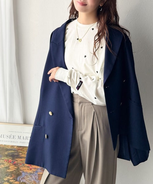 《JaVaジャバコラボ》“可愛い”がさりげなく溶け込む。袖ネーム付きミニハート総刺繍Tシャツ(長袖) jv1010498