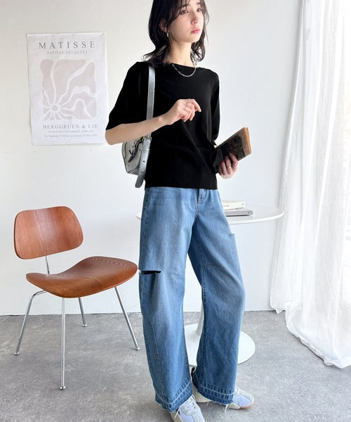 華やかで洗練されたスタイルを演出。前後2wayパール多ボタン半袖ニットプルオーバー（半袖） ce1020230