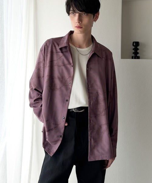 【Classical Origin】「都会的スタイル」。総柄ドレープキャンプカラーシャツ（長袖）/Relaxed Drape All-Over Pattern Camp Collar Shirt co1150039