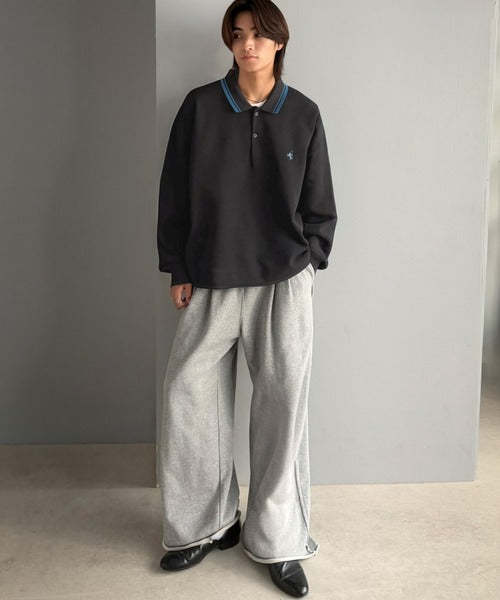 《JaVaジャバコラボ》ベーシック以上、主張しすぎない存在感。胸刺繍入り襟ライン配色ニットポロシャツ（長袖） jo1250008