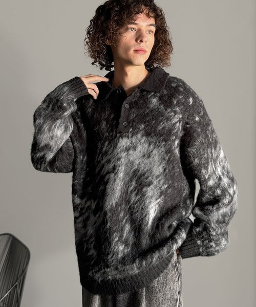 【Classical Origin】「まるで毛布。」モヘアライクシャギー素材ニットポロシャツ／Mohair-Like Shaggy Knit Polo Shirt co0780004
