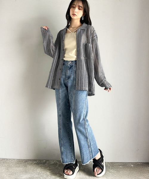 クール!!ユニセックスすかし柄ニットソーシャツ（長袖） cm1240081