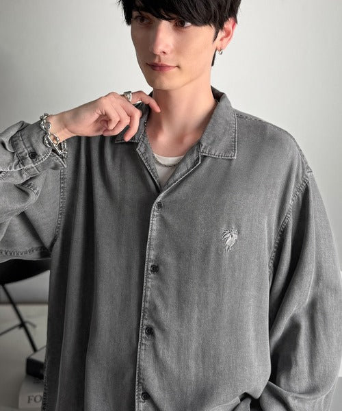 【Classical Origin】「至福のひととき。」ルーズフィットオープンカラーデニムシャツ（長袖）/Loose Fit Open Collar Denim Shirt co1150038
