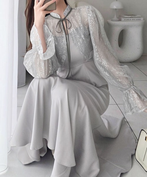 【mily bilet】オケージョンにも対応◎セットアイテムで華やかなレイヤードが完成♪ラメ刺繍ボレロ付きフレアシルエットワンピース mi1139127