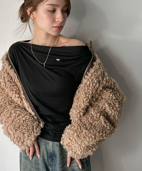 【mily bilet】アシメデザインで美しく。シェルボタン使いドレープカットソー（長袖） mi1329031