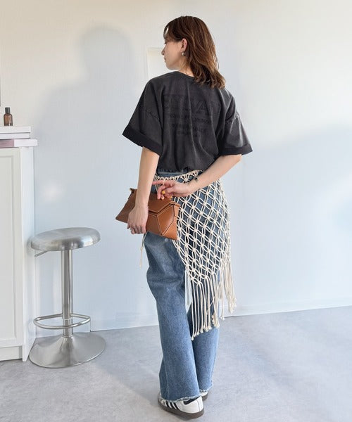 《JaVaジャバコラボ》色褪せで魅せる、ラフな品格。綿100％前後２WAYアシッド刺繍ユルTEE（半袖） jv1260544