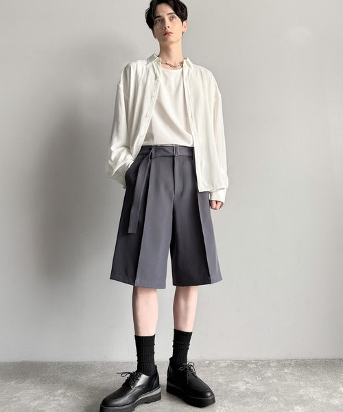 「涼やか上品。」ベルト付きルーズシルエットショートスラックス／Belted Design Loose Silhouette Short Slacks co1150020