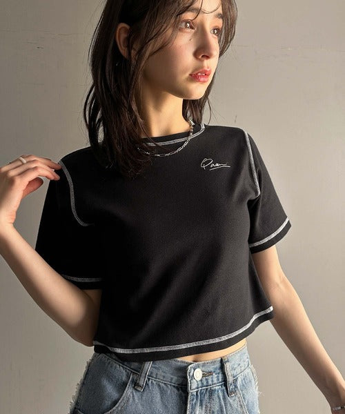 1枚で今っぽデザイン♪PAEAN刺繍配色ステッチチビTシャツ（半袖） ce1020200