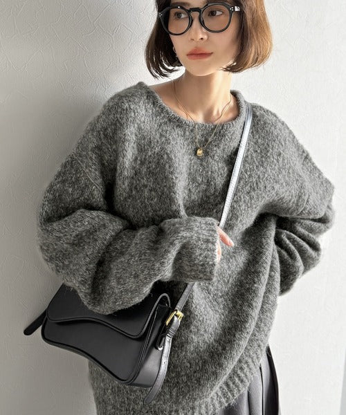 【Classical Origin】「深みのある大人に。」クルーネックミックスカラー糸ニット（長袖）/Crew neck mixed color knit ao1020308