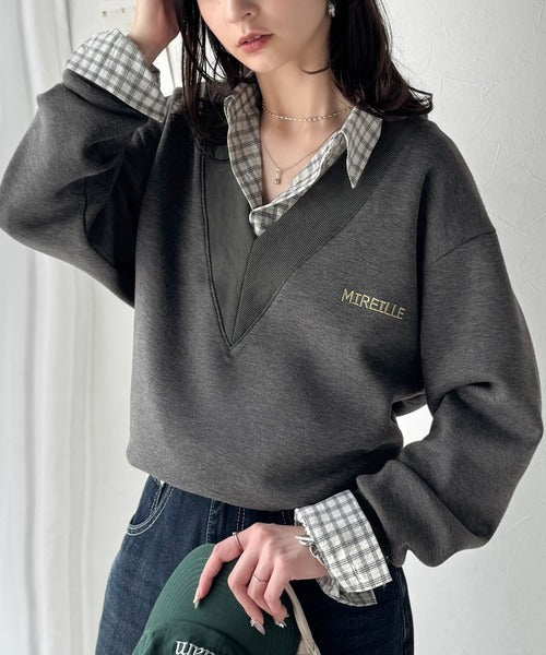 抜け感と上品さを両立。深めのネックで小顔見え♪ 胸刺繍Vネックダンボールニットトップス（長袖） ce1110130