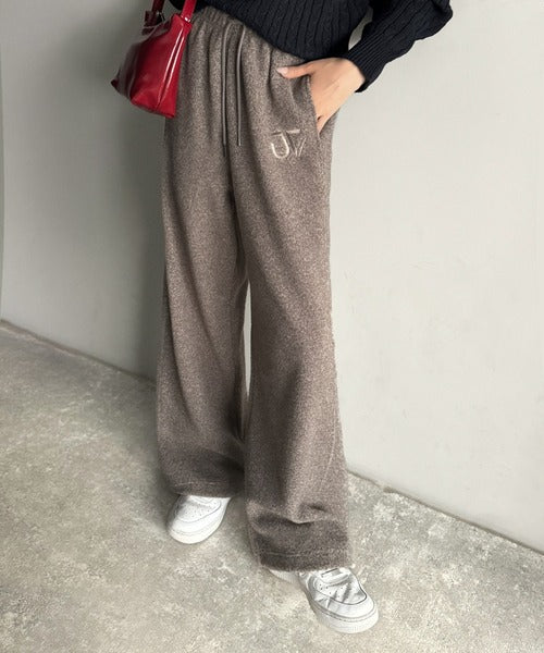《JaVaジャバコラボ》裾ドロストロゴ刺繍ミックス調フリースパンツ jv0789010