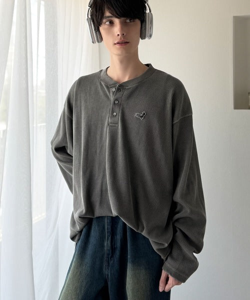【Classical Origin】「リラックス感、こなれ感。」ピグメント加工サーマルヘンリーネックTシャツ（長袖）/Pigment-Dyed Thermal Henley T-Shirt co1150051
